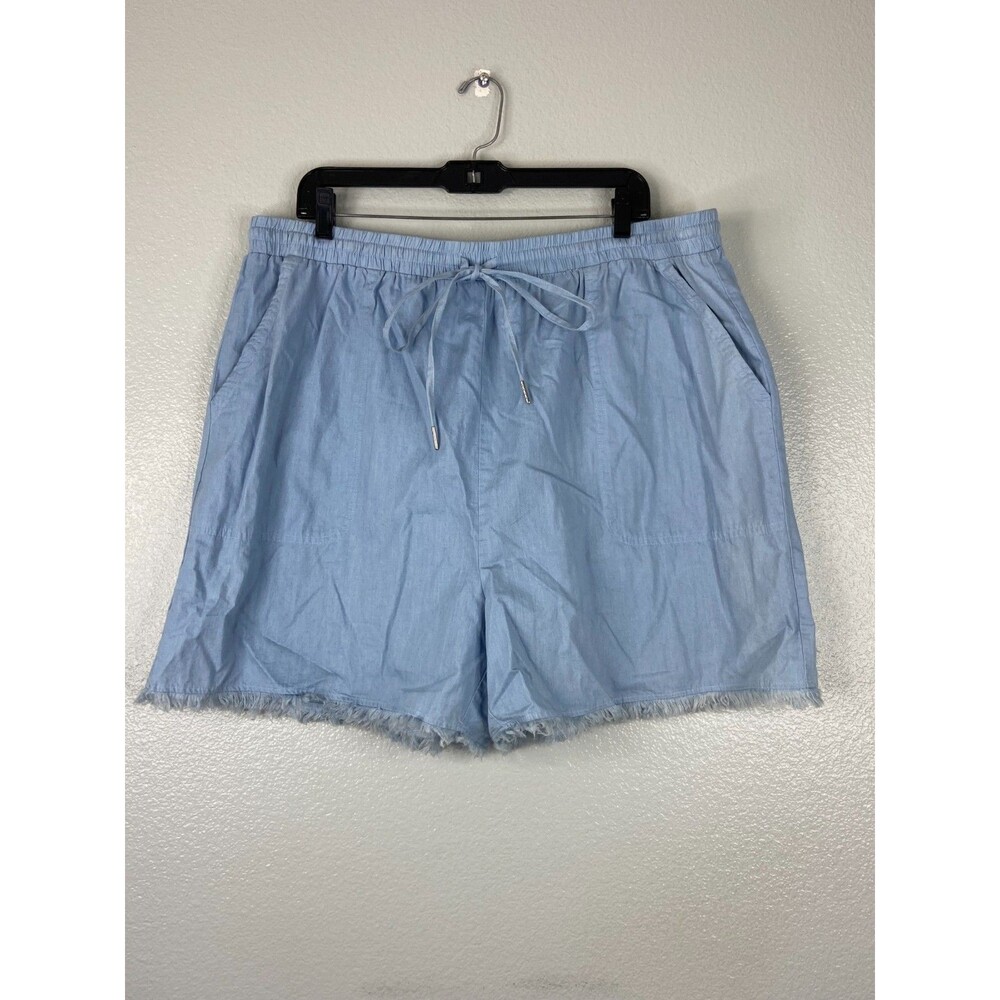 Cotton Bleu Women 2X Light Blue Shorts Drawstring Fringe Hem Casual Loose